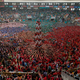 Castellers Colla Vella Xiquets de Valls form a human tower, called “castell”, during a biannual competition in Tarragona.
